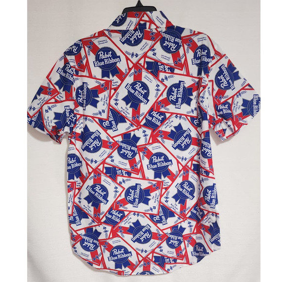 Pabst blue ribbon beer collared button up short sleeve shirt medium - Picture 7 of 8